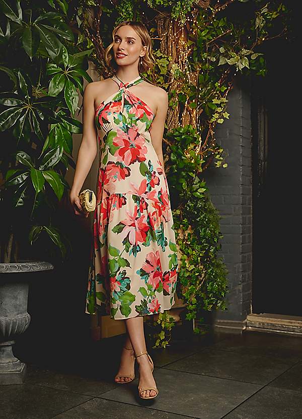 Adrianna Papell Halter Flounce Midi Dress | Freemans