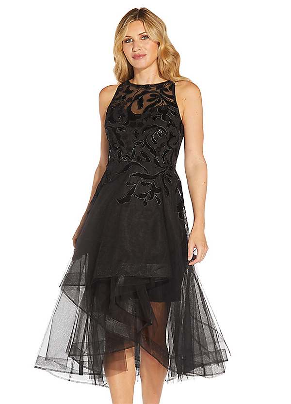 Adrianna Papell Halter Velvet Tulle Dress