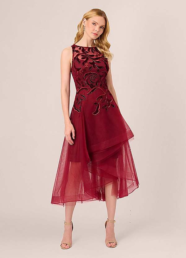 Adrianna Papell Halter Velvet Tulle Dress Freemans