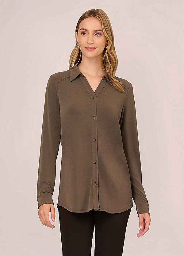 Adrianna Papell Knit Button Front V Neck Shirt