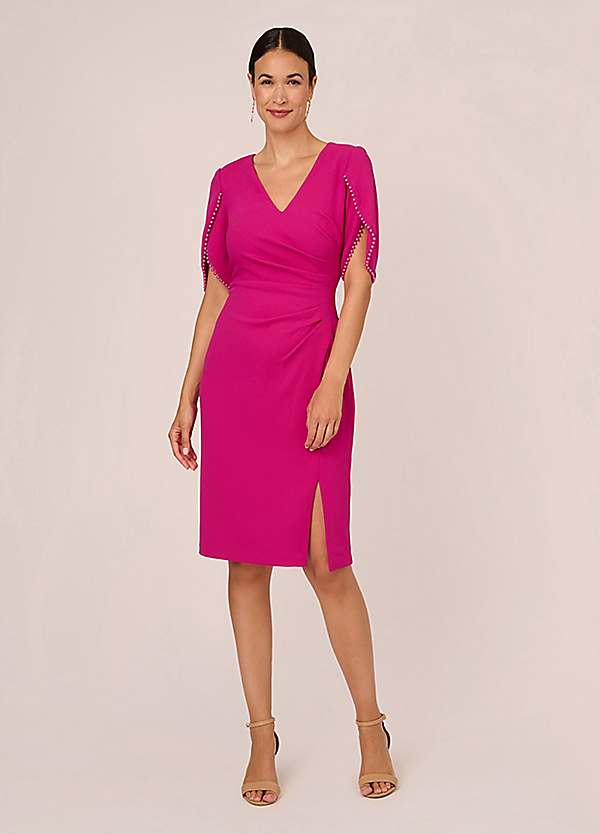 Adrianna Papell Knit Crepe Pearl Trim Dress