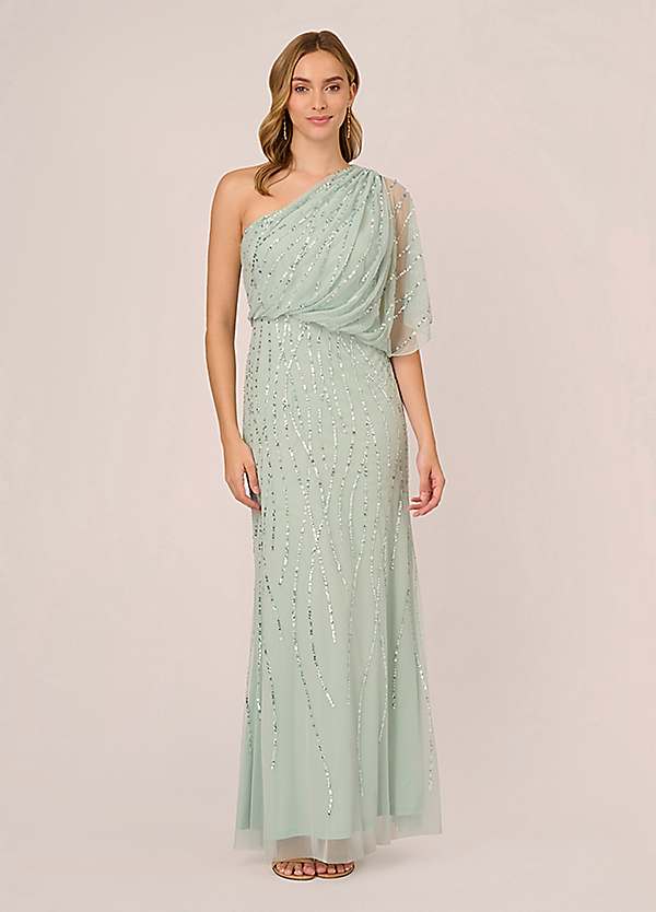 Adrianna papell one outlet shoulder beaded gown