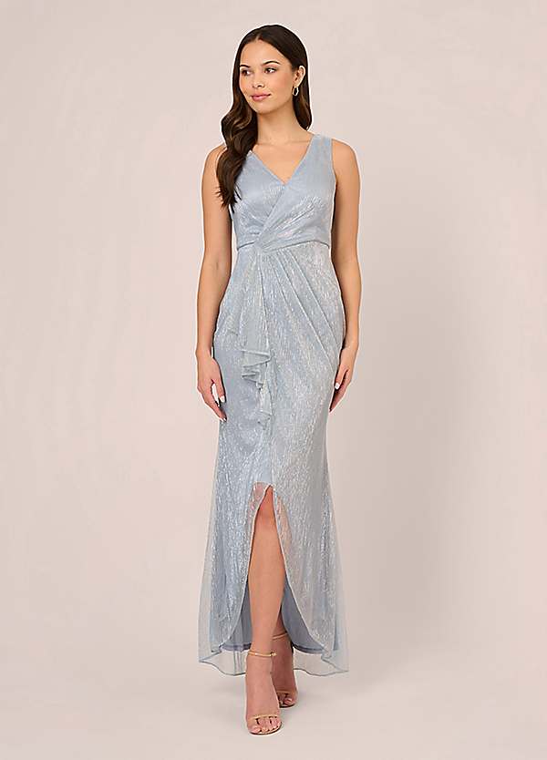 Adrianna Papell Metallic Mesh Cascade Gown