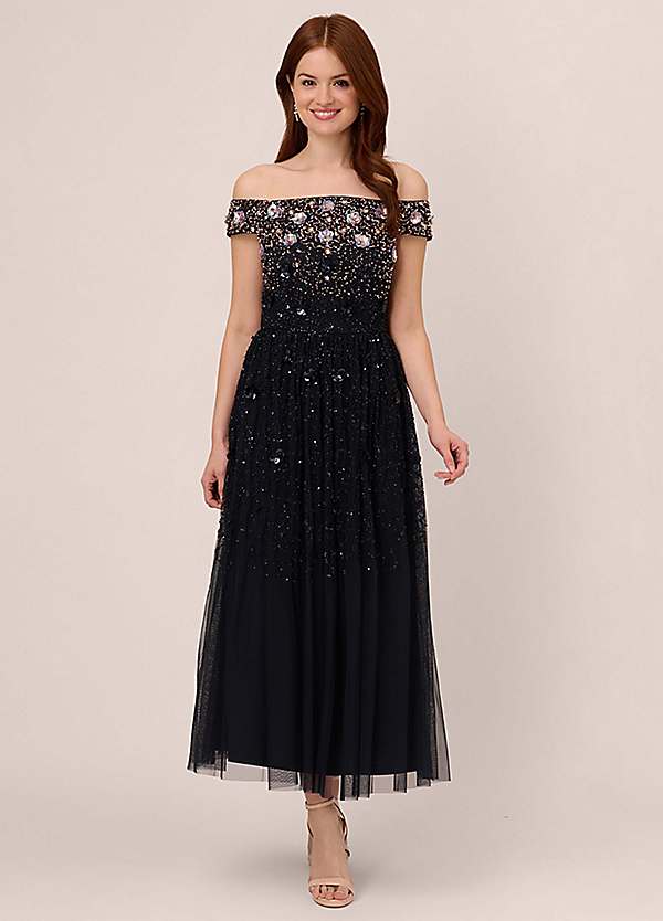 Adrianna papell off the shoulder 2024 beaded gown