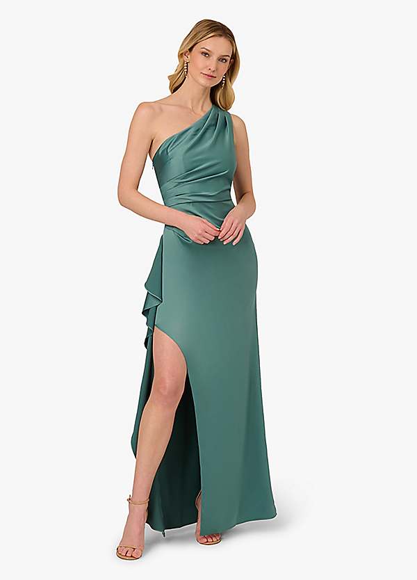 Adrianna Papell One Shoulder Satin Crepe Gown - Green Slate