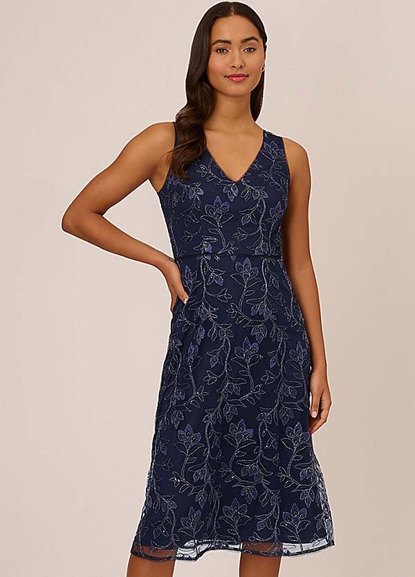 Adrianna Papell Papell Studio Floral Sequin Embroidery Dress