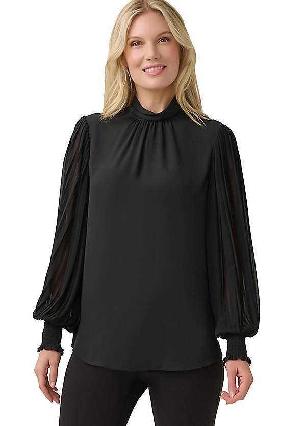 Adrianna Papell Pleated Sleeve Funnel Neck Top