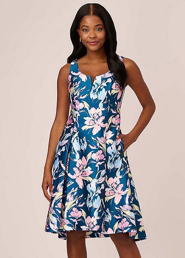 Adrianna Papell Printed Mikado High Low Dress