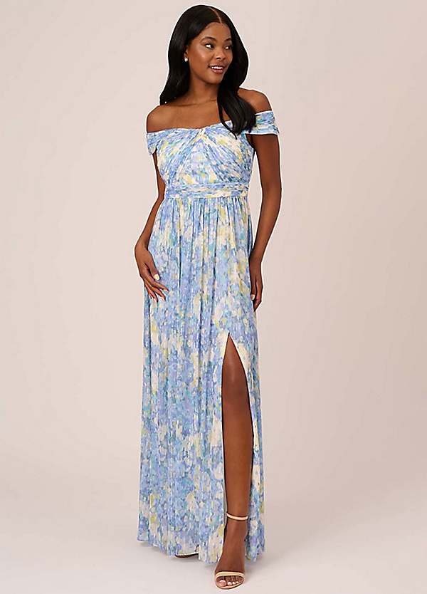 Adrianna Papell Printed Off Shoulder Gown Freemans