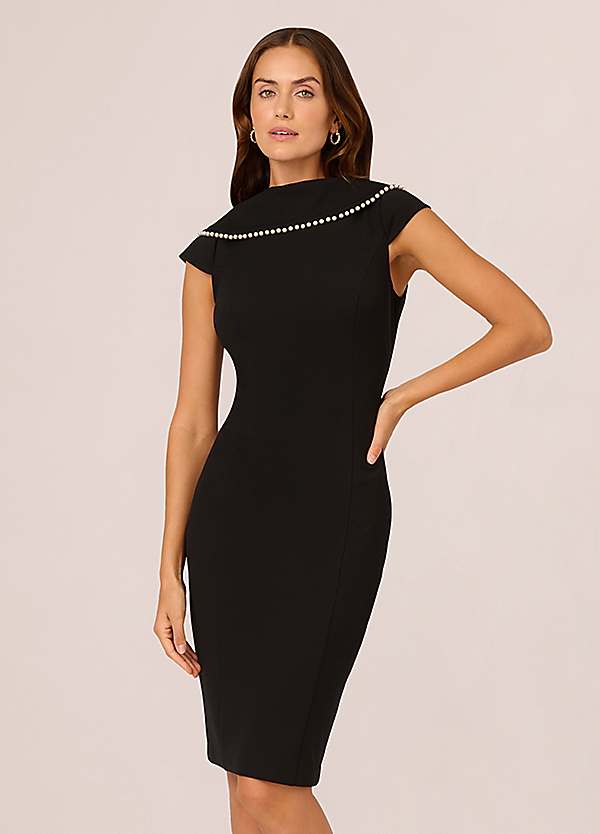 【海外限定】AdriannaPapell ドレス☆Roll Neck Pearl Black Mid Adrianna Papell Roll Neck Pearl Midi Dress | Freemans
