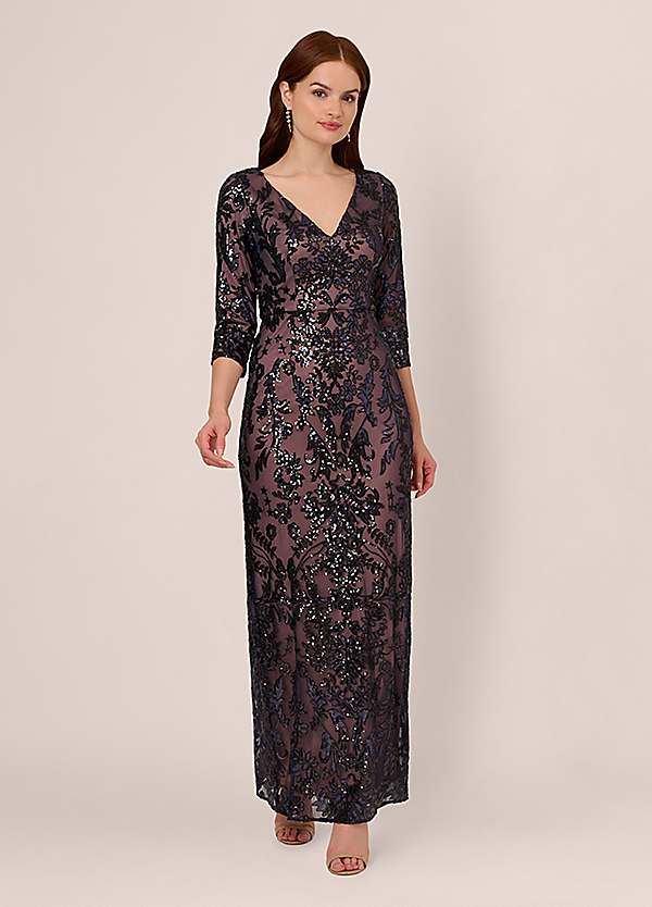 new york style homecoming dresses MGNY Madeline Gardner New York 73115 Long Metallic Floral Print Formal Dress