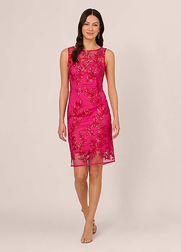 Adrianna Papell Sequin Leaf Sheath Dress Freemans