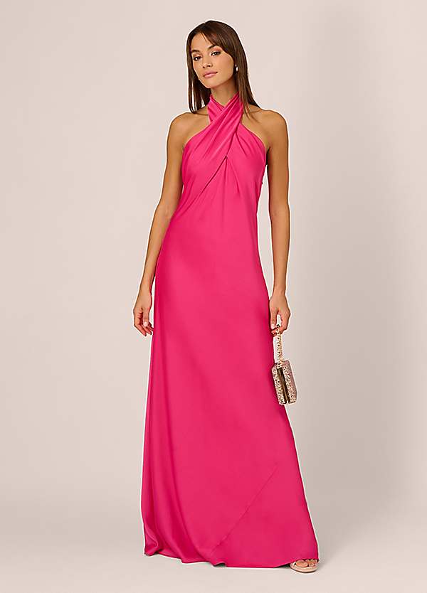 Adrianna Papell Stretch Satin Halter Gown