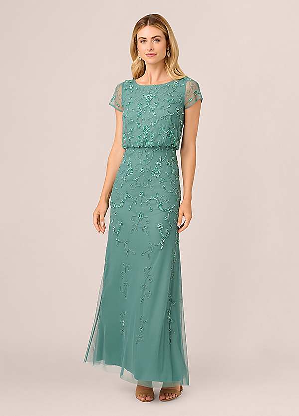 【海外限定】AdriannaPapell ドレス☆Green Beaded Blouson Long Buy Adrianna Papell Green Beaded Blouson Long Dress from