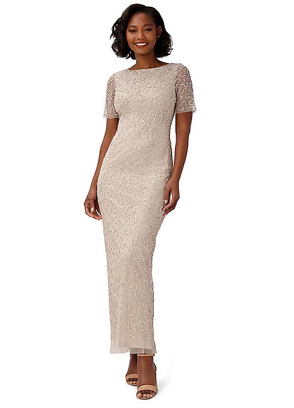 Adrianna Papell Studio Beaded Long Sleeve Dress Freemans