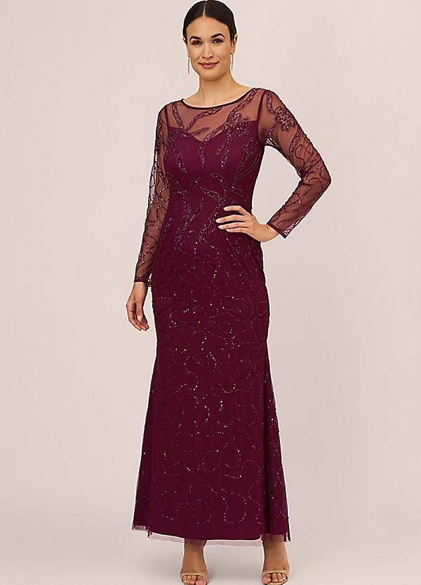 Adrianna Papell Studio Beaded Long Sleeve Gown