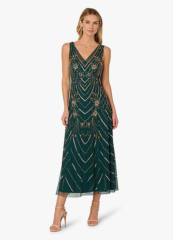 Adrianna Papell Studio Beaded Mesh Dress | Freemans Adrianna Papell Studio Beaded Mesh Dress | Freemans