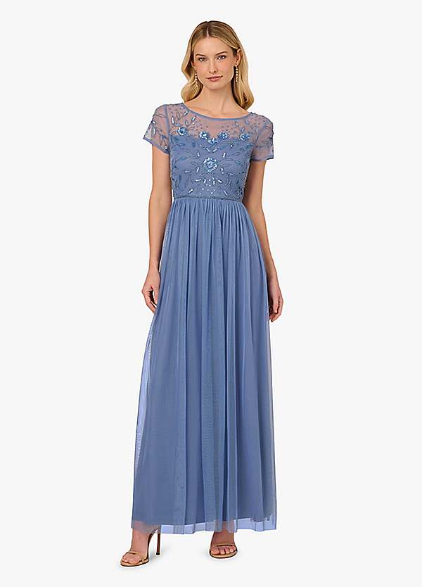 Adrianna Papell Studio Beaded Mesh Shirred Dress | Freemans