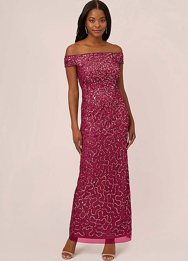 Adrianna Papell Studio Beaded Off Shoulder Gown