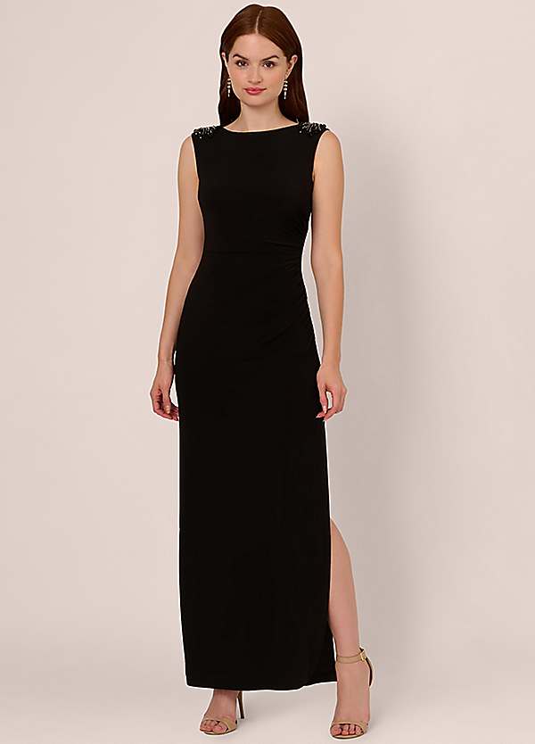 papell studio beaded sheath dress Adrianna Papell Short Sleeve Illusion Floral Beaded Sheath Dress