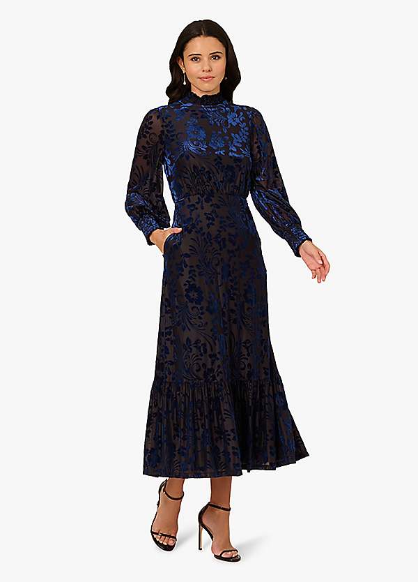 adrianna papell ankle length dress Velvet Floral Rhinestone Dress and the A line Size:LG DesiQlo Black Knit A-Line