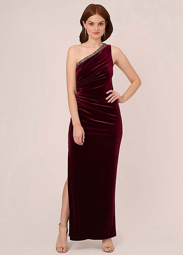 Adrianna Papell Velvet One Shoulder Gown Freemans