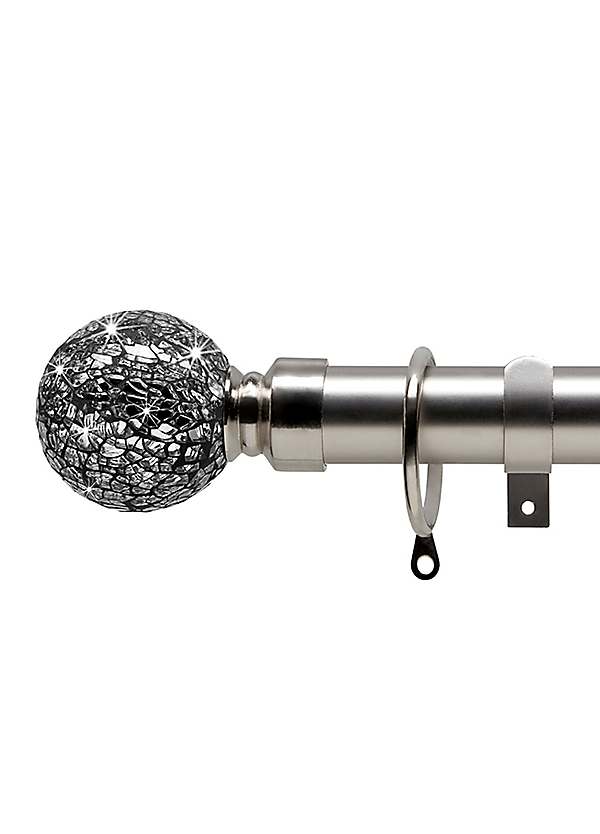 BOOM JOG Glass Mosaic Ball Finials Curtain Rod - 3/4" Adjustable, 28-48 Inches, Chrome Finish