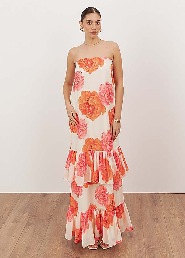 chinese dress ladies Bandeau Ruffle Tiered A-line Sweet Maternity Baby Shower Maxi Dress   Momyknows