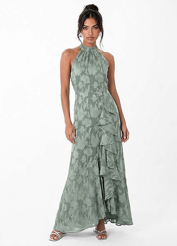 anaya with love halter maxi dress Neck Ruffle colourway-kimmie