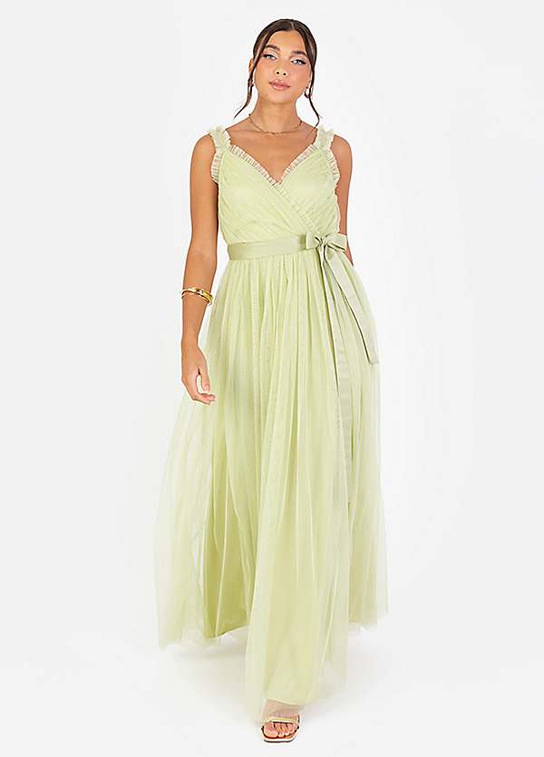 Anaya With Love Recycled Spring Green Frill Detail Faux Wrap Strappy Maxi  Dress | Freemans