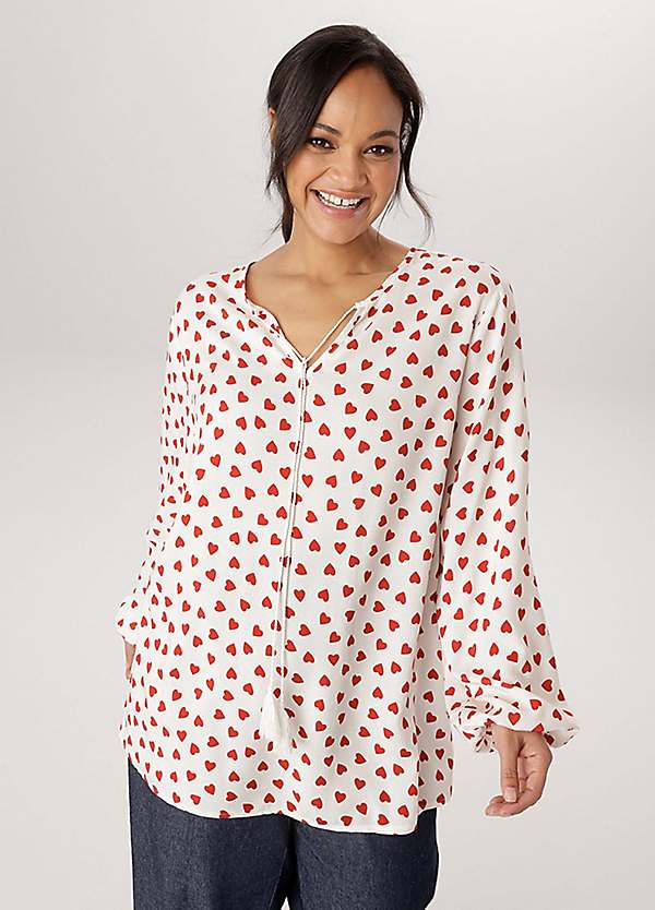 Aniston Plus V-Neck Heart Print Blouse | Freemans