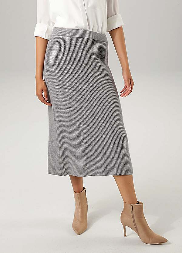 Grey ribbed knit midi skirt hotsell