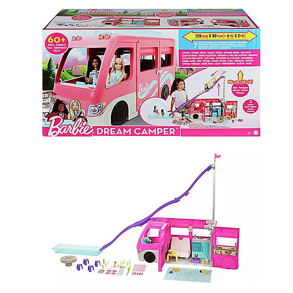 Barbie Camper, Doll Playset with 50 Accessories and Waterslide, Dream  Camper 