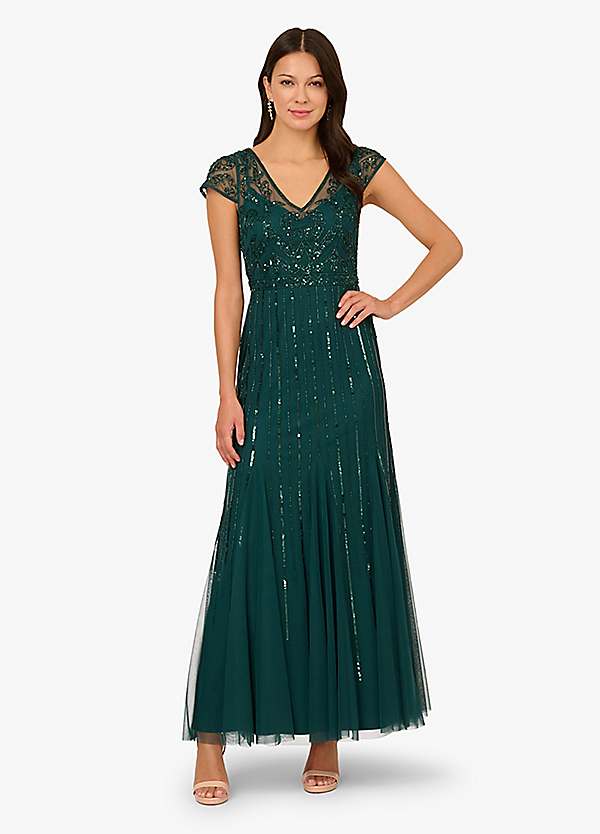 princess polly baby blue dress Adrianna papell cap sleeve beaded gown + FREE SHIPPING