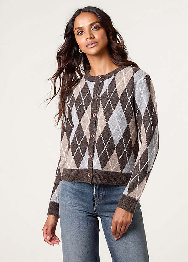 Blue Vanilla Argyle Knitted Button Front Cardigan | Freemans