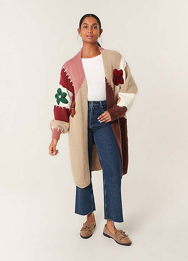 Blue Vanilla Colour Block 3D Flower Longline Cardigan | Freemans
