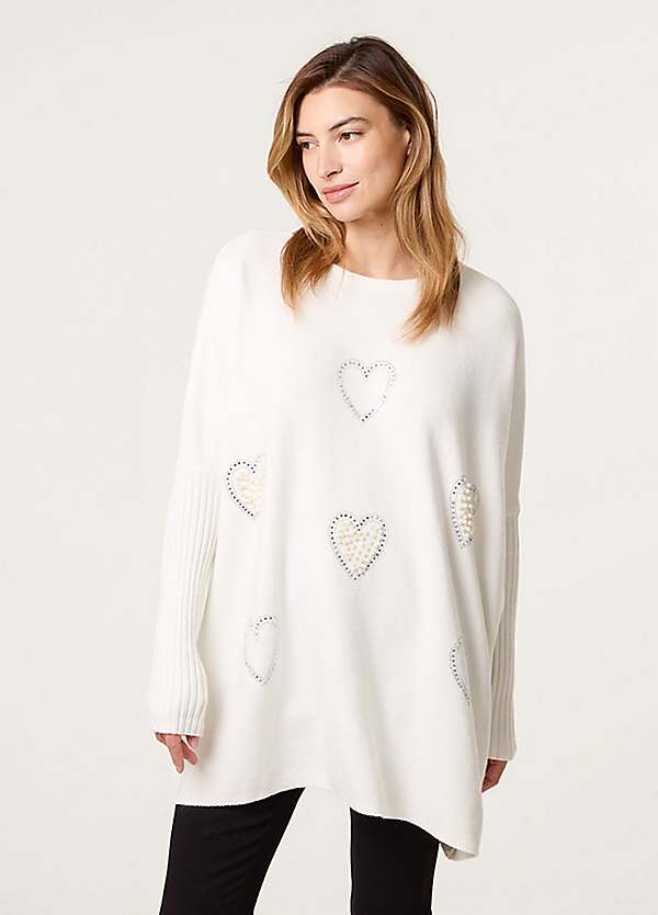 Blue Vanilla Embellished Oversized Heart Jumper Freemans