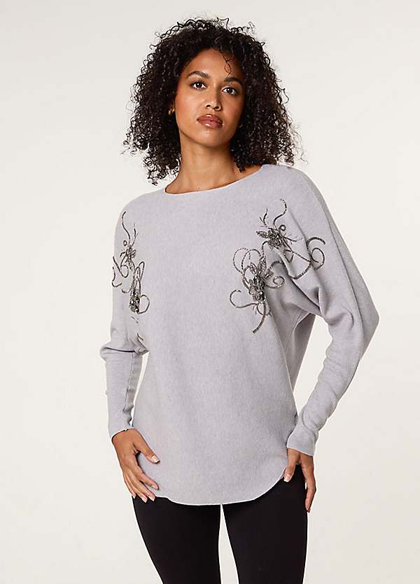 Blue Vanilla Floral Embroidered Long Sleeve Jumper