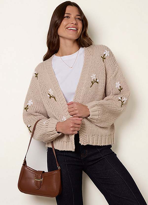 TODAYFUL - Argue✨HandKnitting Cardigan（VANILLA） Blue Vanilla Flower Embroidery Detailed Cardigan | Freemans