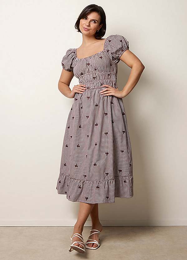 Blue Vanilla Gingham Milkmaid Midi Dress | Freemans