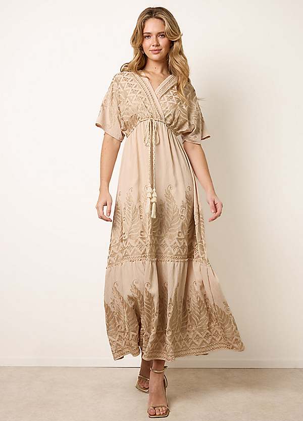 Blue Vanilla Metallic Embroidered Maxi Dress Blue Vanilla Metallic Embroidered Maxi Dress