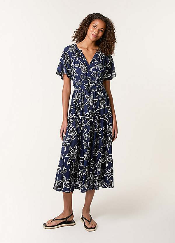 Blue Vanilla Notch Neck Elastic Midi Dress Blue Vanilla Notch Neck Elastic Midi Dress
