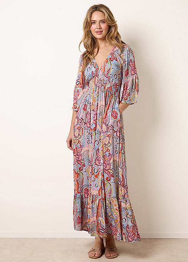 blue vanilla maxi dress Paisley Print V-Neck ALICE + OLIVIAs Kathryn