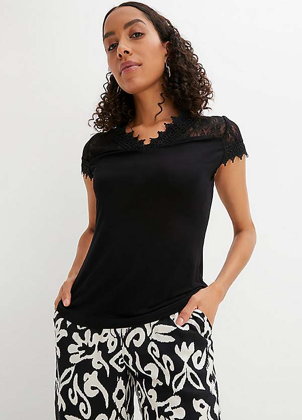 Bonprix Lace Yoke T-Shirt