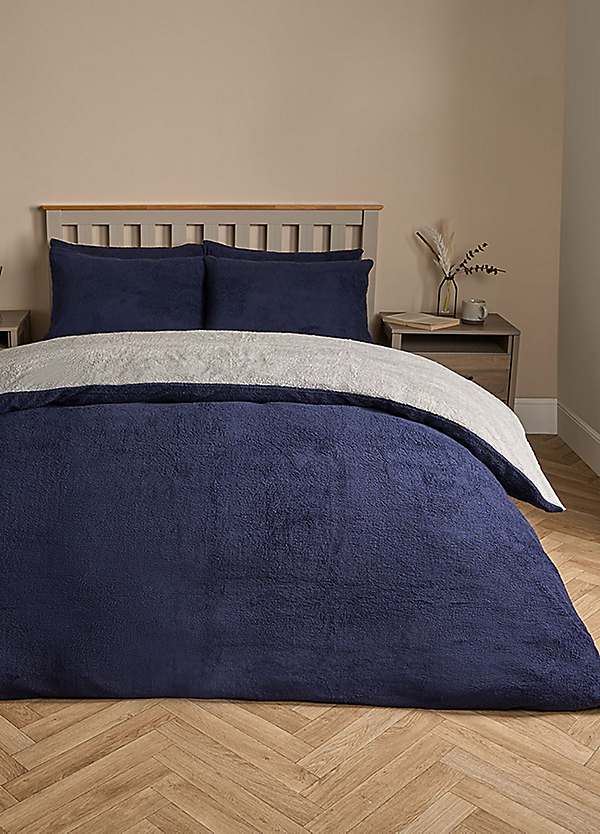 Brentfords Navy Grey Reversible Teddy Fleece Duvet Cover Set Freemans