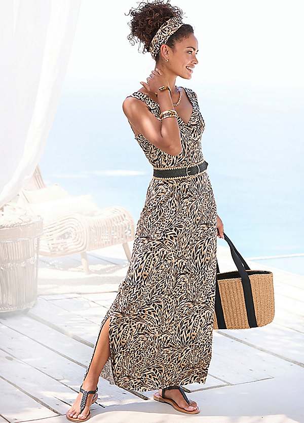Buffalo V-Neck Animal Print Jersey Maxi Dress