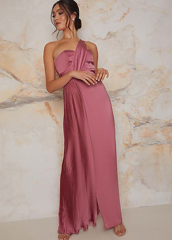 Chi Chi London Pleated Satin One Shoulder Maxi Dress | Freemans