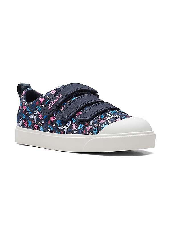 Clarks Boys City Vibe Kids Navy Print Canvas Pumps