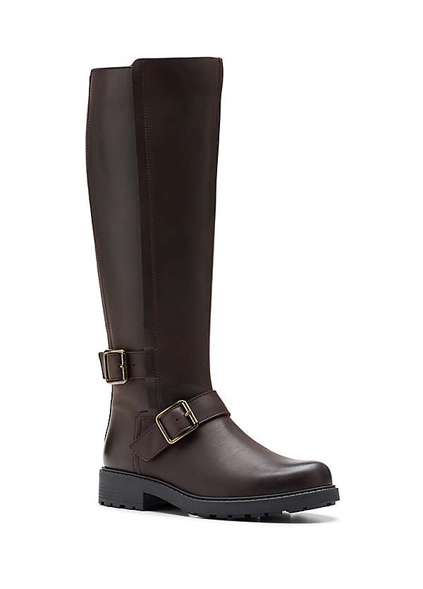 Clarks tan leather knee high boots discount