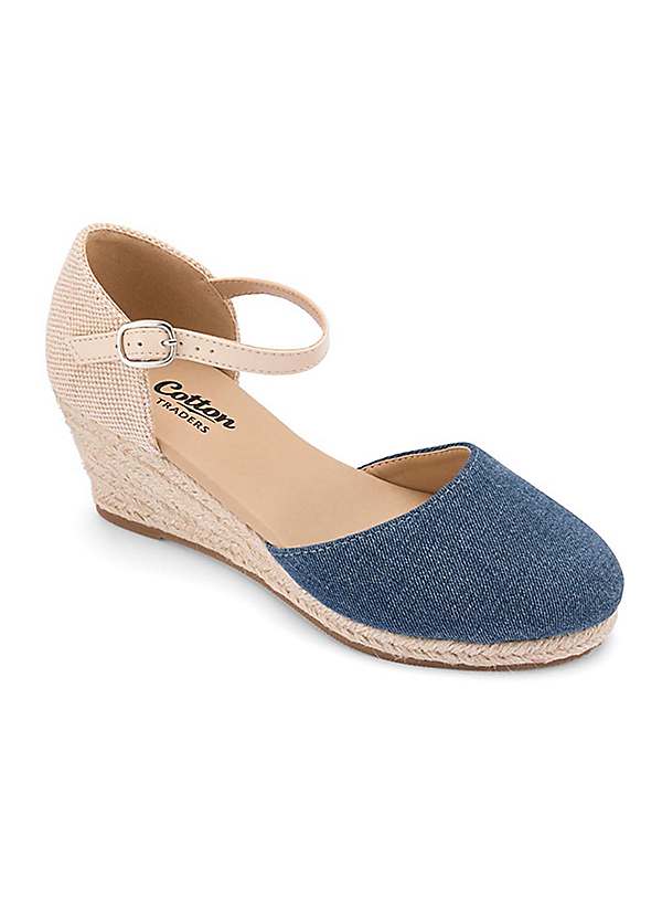 Cotton Traders Denim Blue Espadrille Wedge Sandals Freemans